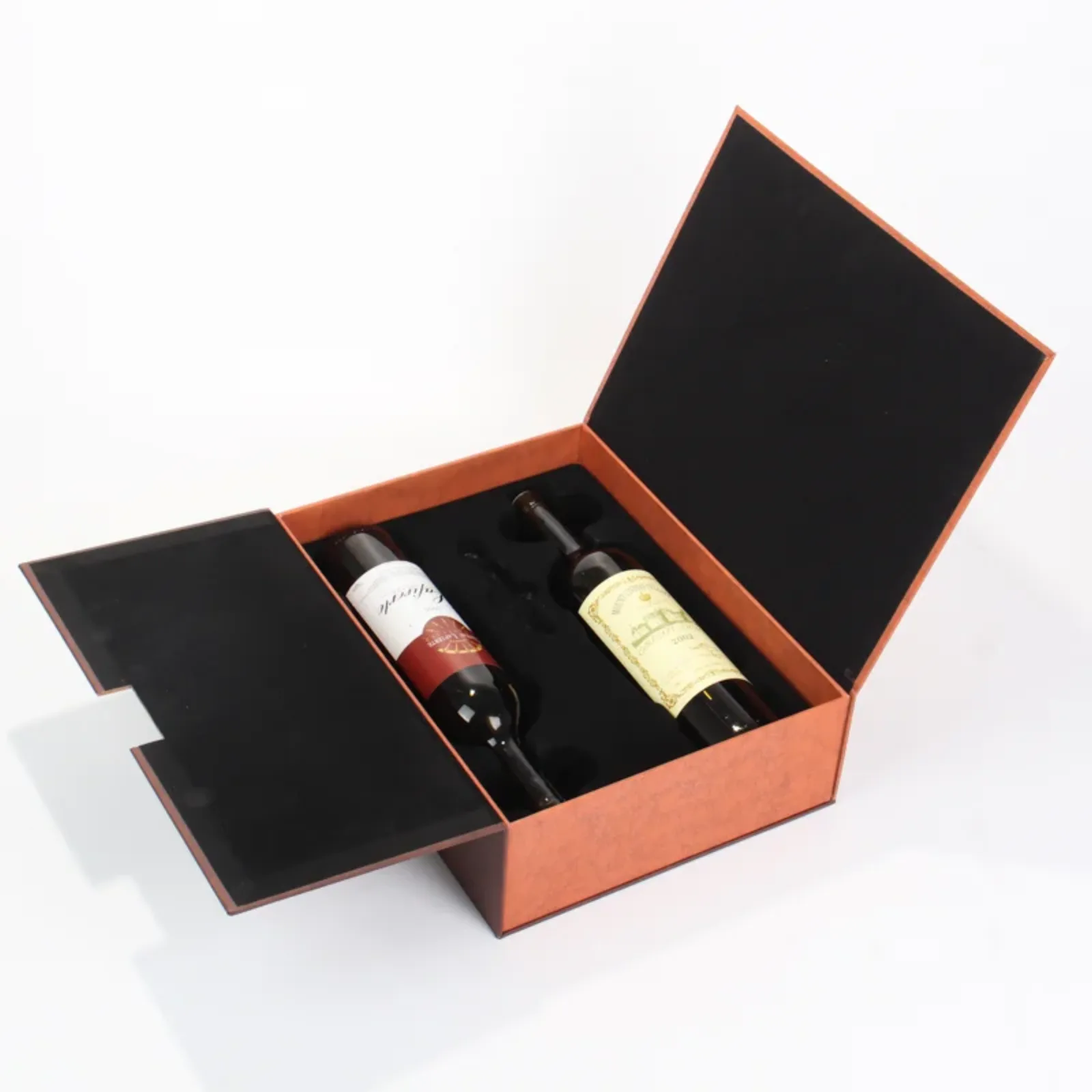 2-Bottle Cardboard Wine Gift Box with Leather-Texture Finish 3