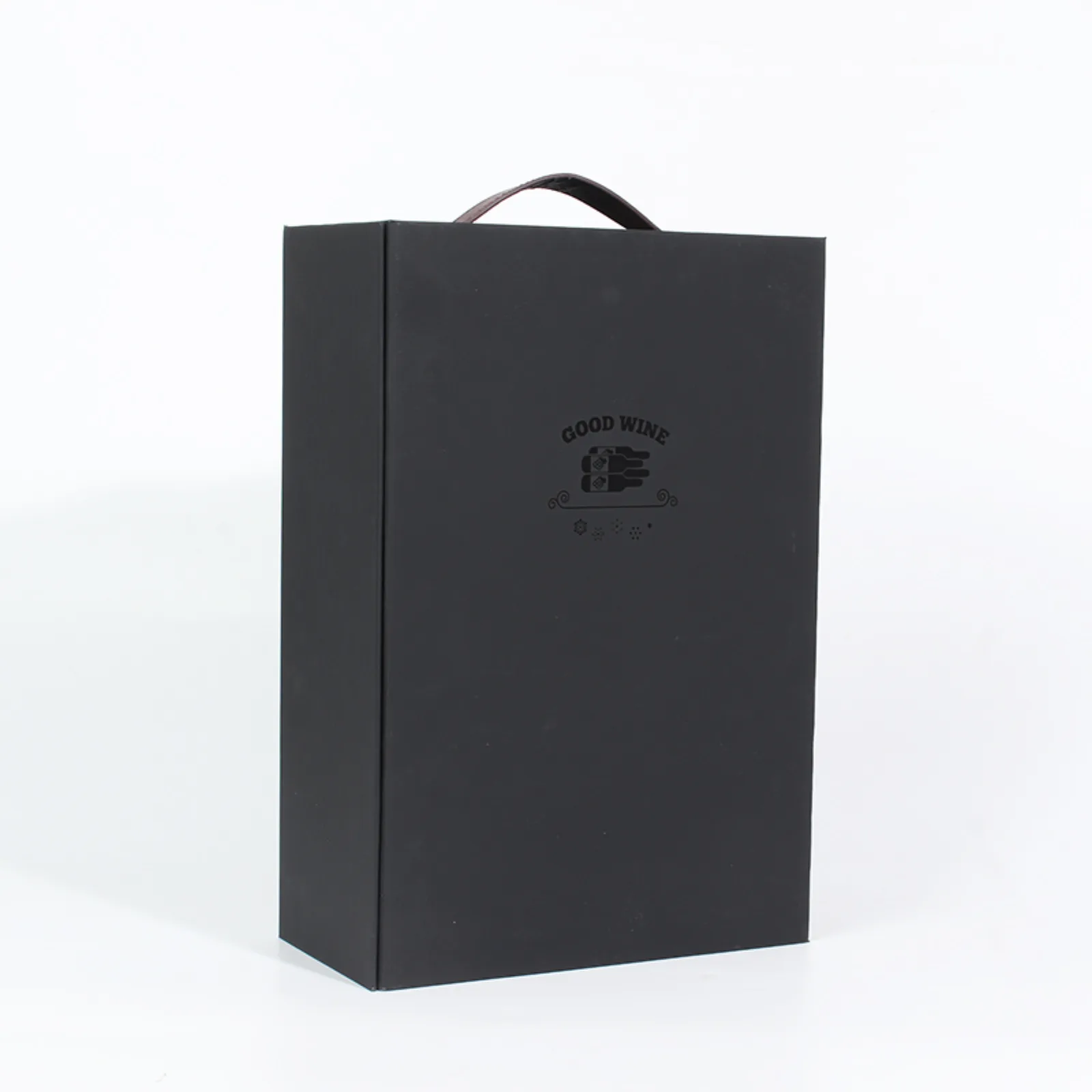 Black Double Wine Gift Box with Leather Handle