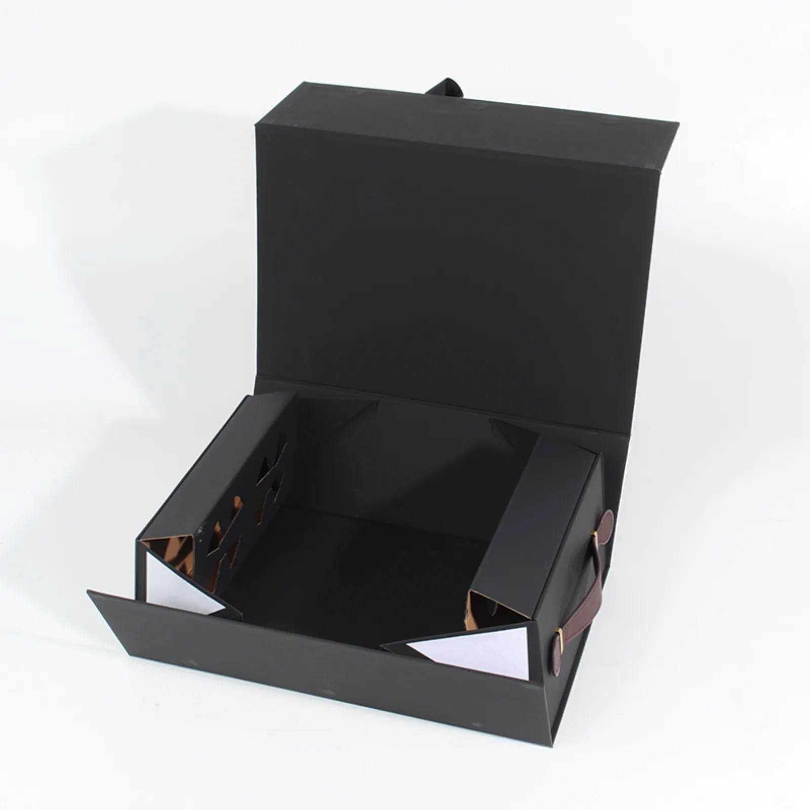 Black Double Wine Gift Box with Leather Handle 4