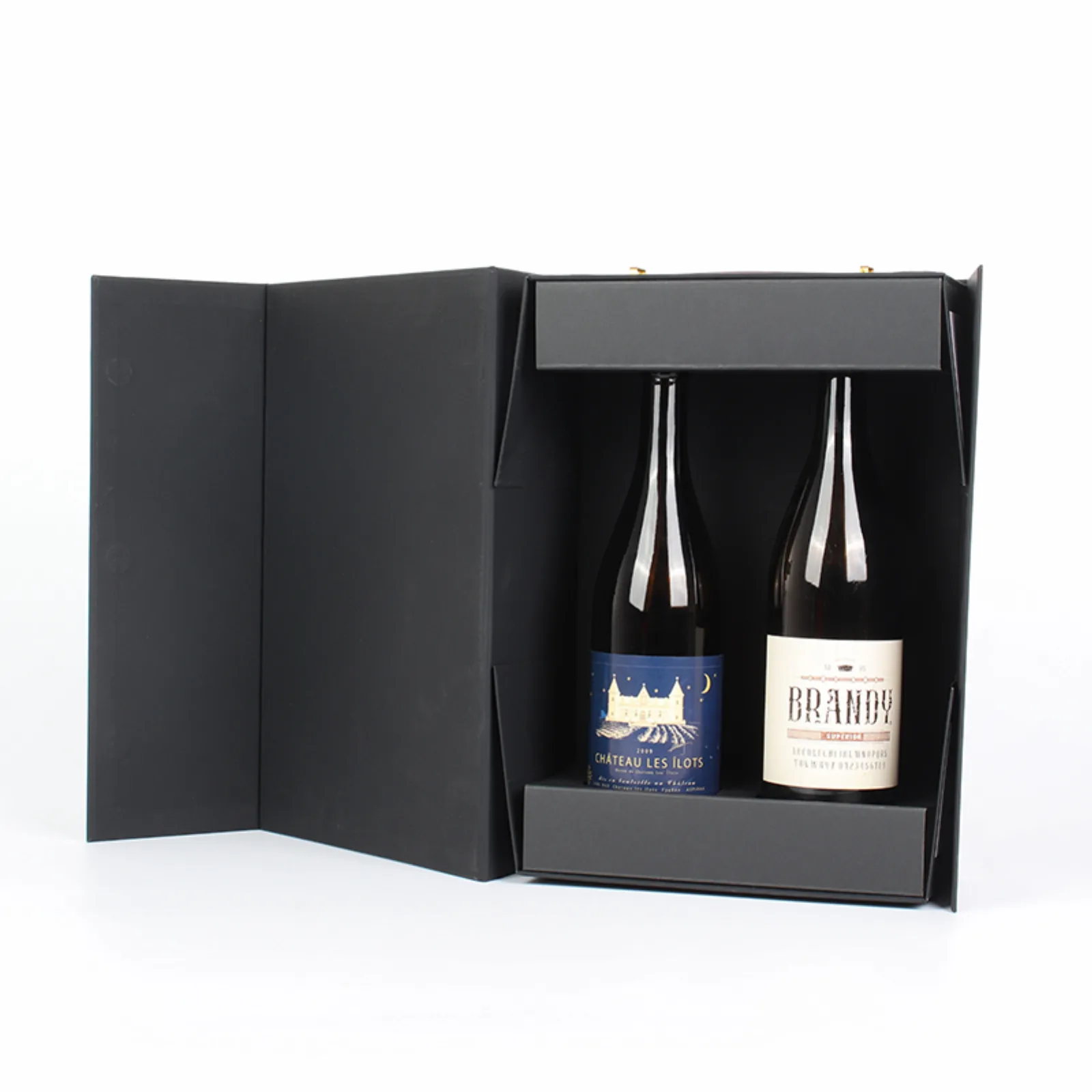 Black Double Wine Gift Box with Leather Handle 5