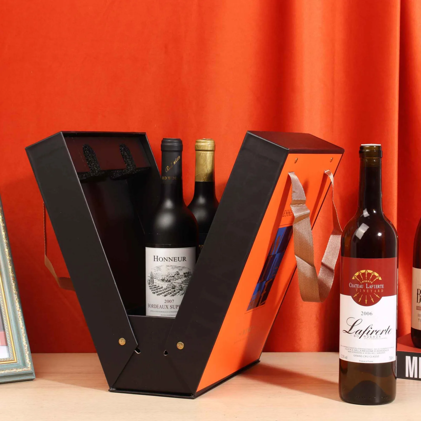 Luxury Double-Door Rigid Wine Gift Box for Two Bottles 4