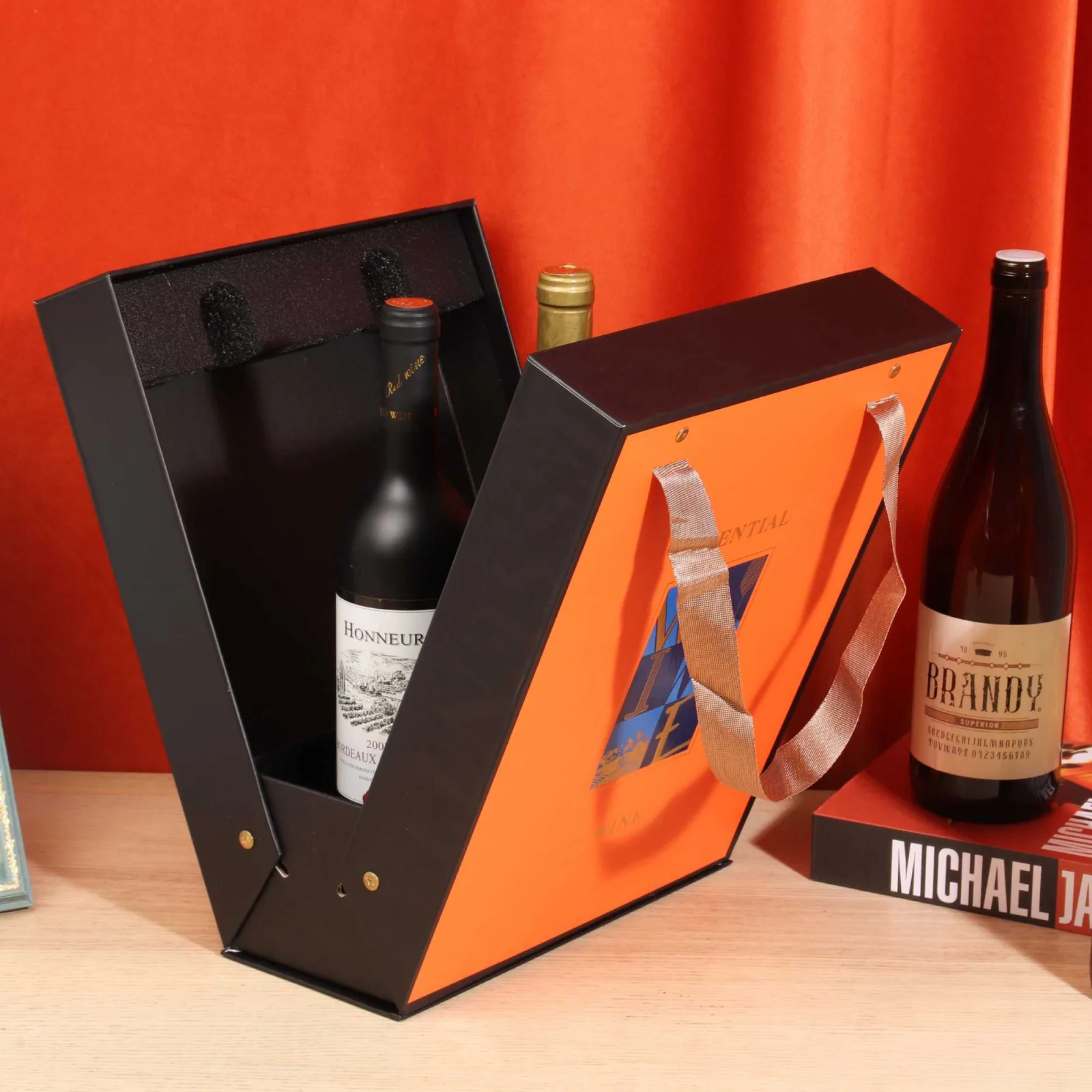 Luxury Double-Door Rigid Wine Gift Box for Two Bottles 5