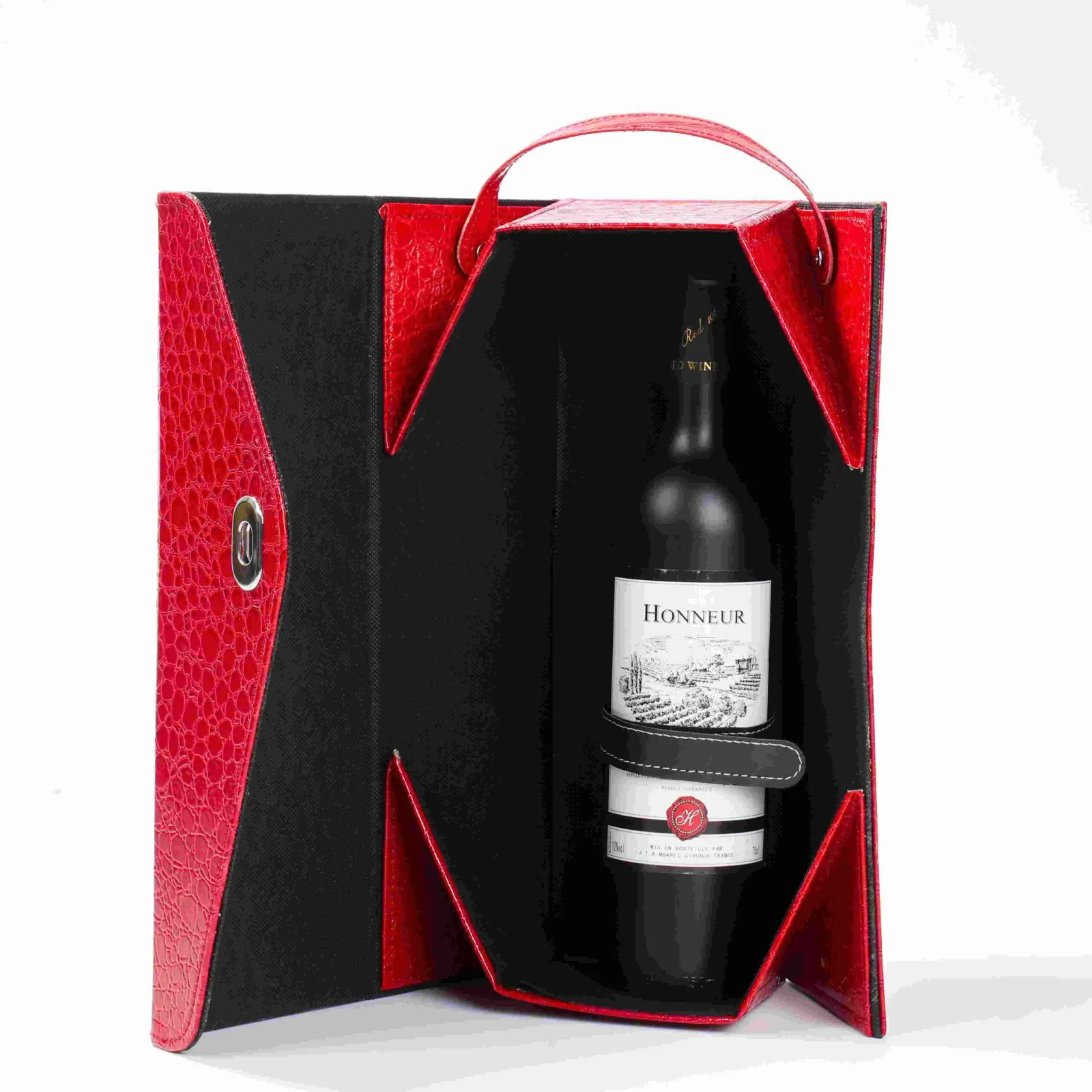 Single-Bottle Leather Wine Gift Box with PU Handle 2