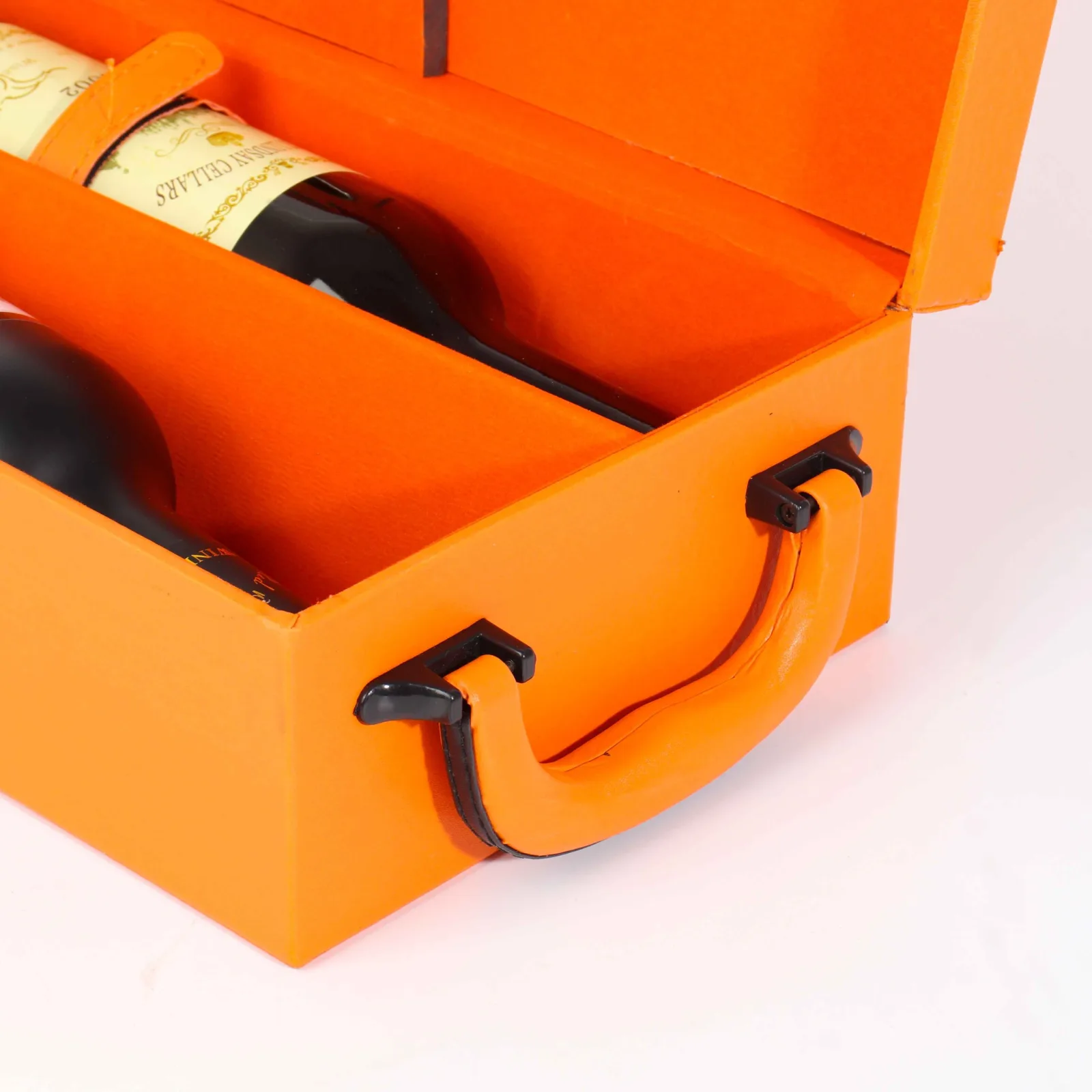 Orange Leather Double Wine Gift Box with Wine Tools 5