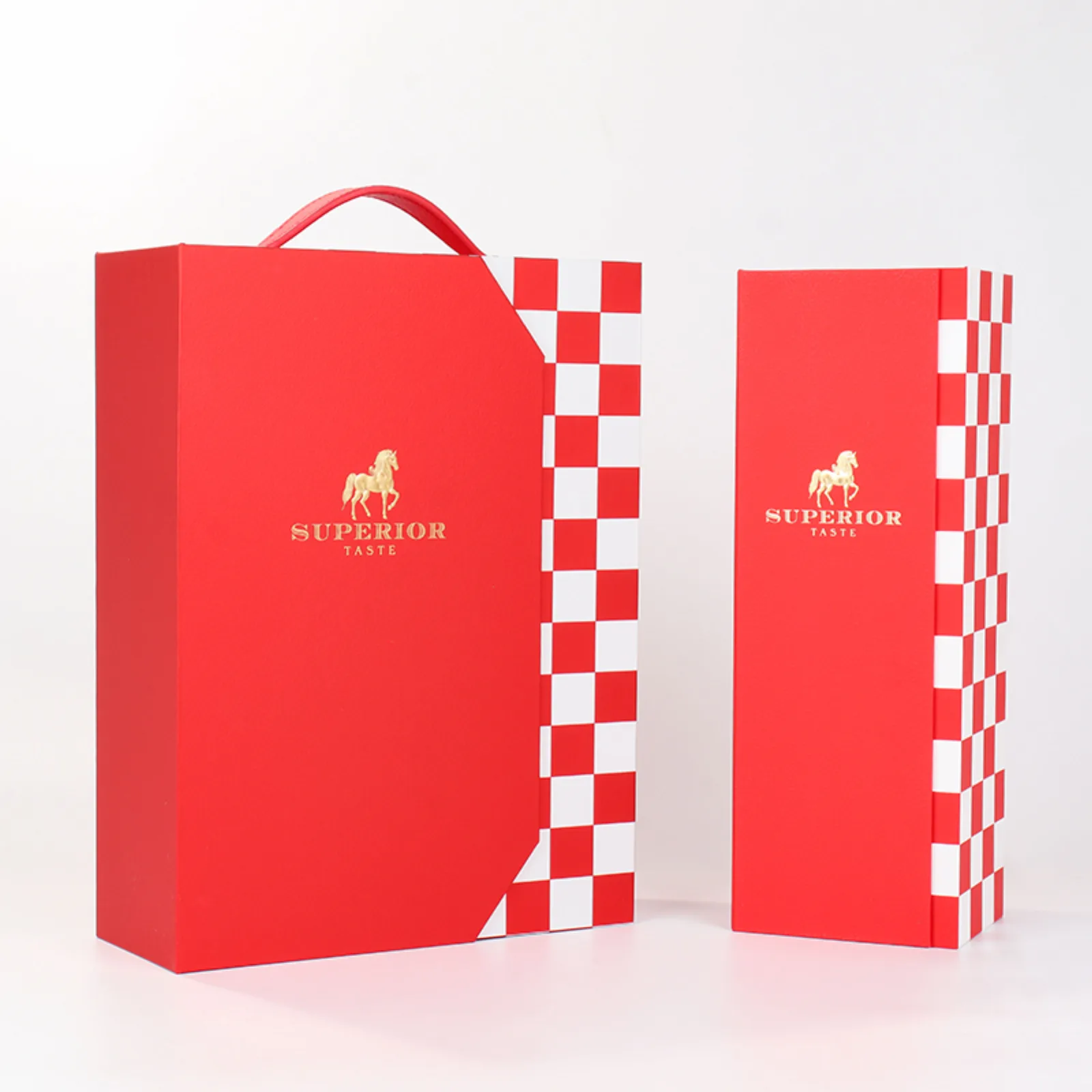 Red Wine Gift Box with Handle, Single or Double Bottle